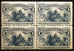 #230 1c Deep Blue 1893 Columbian MLH Block of 4 CV $160+