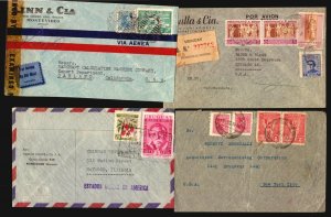 URUGUAY 26 AIRMAIL COVER LOT PLUNA  CENSOR OFFICIAL PANAGRA MILITARY MAIL TO USA