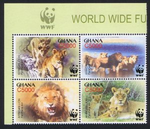 Ghana WWF African Lion 4v Corner Block of 4 WWF Logo 2004 MNH SC#2433 a-d