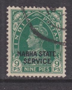 NABHA, INDIA, Service, 1938 KGVI 9p. Green, used.