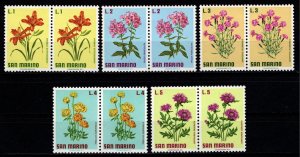 San Marino 1971 Flowers, Part Set pairs to 5l [Mint]