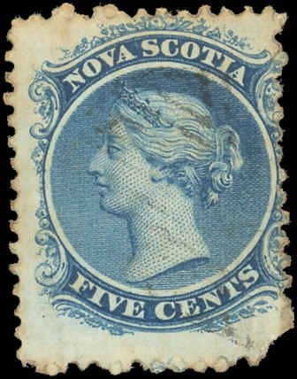 Nova Scotia Scott 10a Used - 1860 5¢ Queen Victoria on Yellowish Paper - Faults