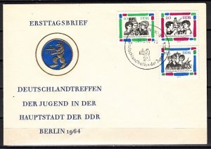 German Dem. Rep. Scott cat. 695-697. Musician & Athlete issue. First day cover.