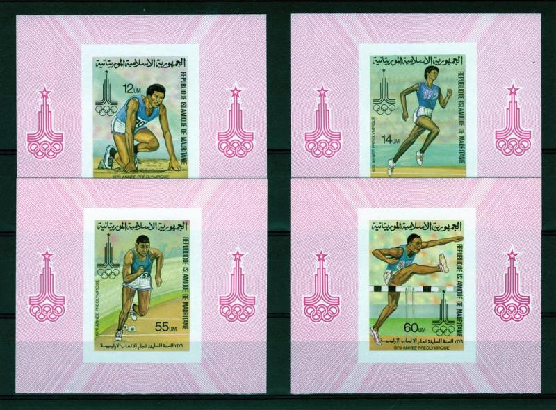 Mauritania 1979  Sc#427/430 Moscow 80 Olympics 4 S/S DELUXE Imperforated MNH