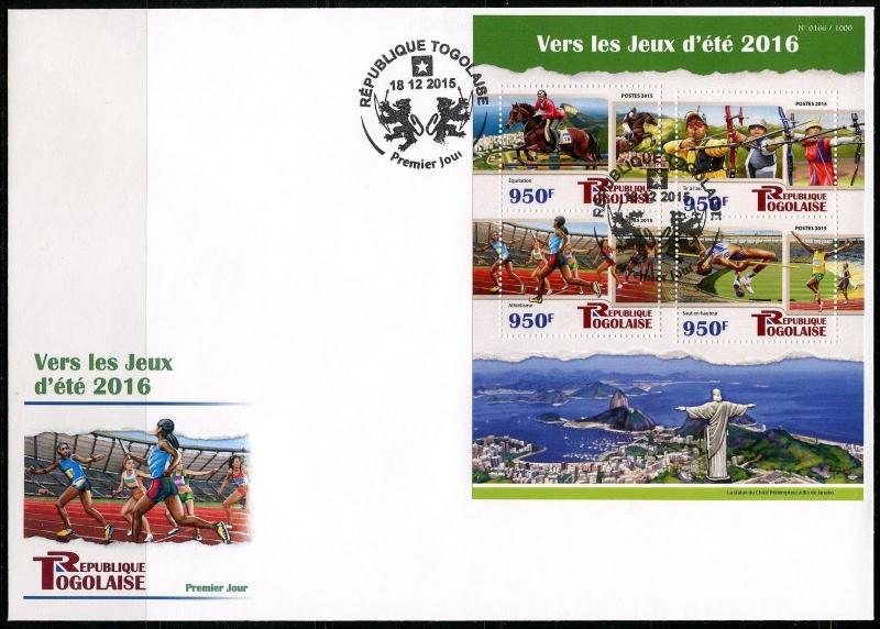 CENTRAL AFRICA  2016 OLYMPIC SUMMER GAMES RIO de JANEIRO SHEET   FDC