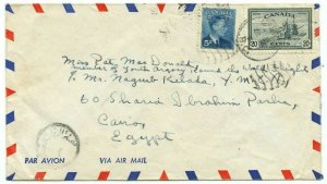 1950 Peace issue to EGYPT  25 cent airmail with receivers Canada cover