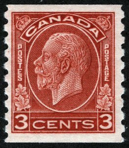 CANADA Sc 207 Deep Red 3¢ KGV p.8.5 Coil Sngl MNH Original Gum