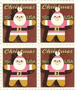 US 1800 Holiday Santa Claus Ornament 15c block (4 stamps) MNH 1979