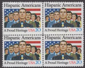 1984 Hispanic Americans Block of 4 20c Postage Stamps, Sc# 2103, MNH, OG