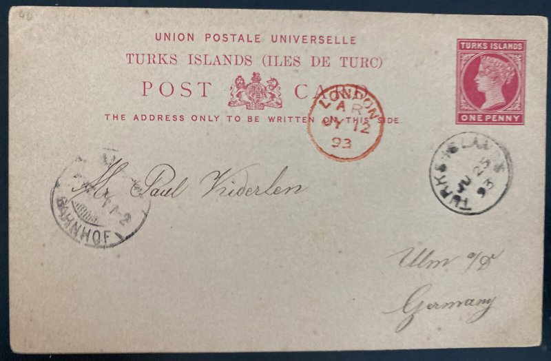 1893 Turks Island Postal Stationary Postcard Cover To Ulm Germany