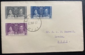 1937 Levuka Fiji First Day Cover FDC King George VI Coronation KG6 Locally Used