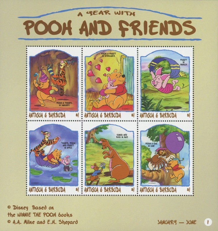 Disney a Year with Pooh & Friends 1 Souv. of 6 stamps Mint NH 