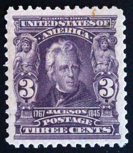 Scott #302 - VF/XF - 3c Bright Violet - Jackson - OG - 1903