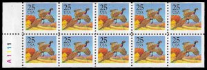 PCBstamps  US #2283a Bk Pane $2.50(10x25c)Pheas, red/blue sky, MNH, (5)