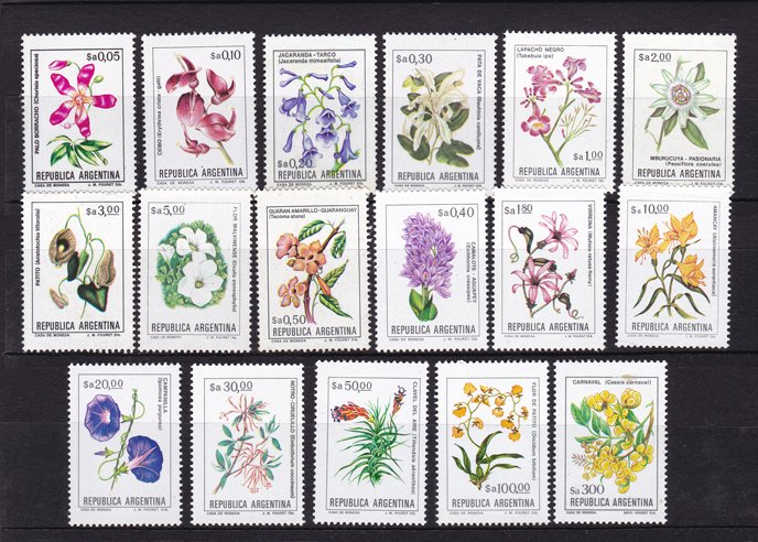 Argentina 1983 to 1985 set of 17 Flowers Flora Plant Nature Flower Stamps MNH