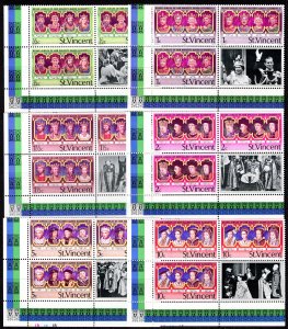 St.Vincent 1977 Sc#483/494 KINGS AND QUEENS OF ENGLAND Block of 3 + Label MNH