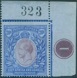 East Africa & Uganda 1918 20r purple & blue on blue paper SG60 MNH