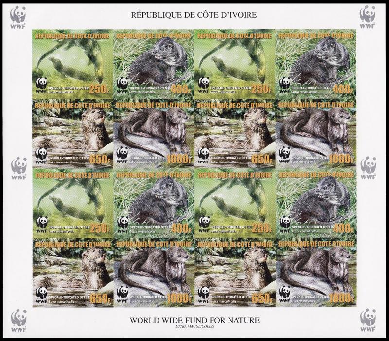 Ivory Coast WWF Speckle-throated Otter imperforated Sheetlet of 4 sets with