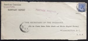 Malaya Singapore Straits Settlements 1914 US CONSULATE to USA front cover KGV 8c