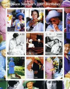 Tajikistan 2000 QUEEN MOTHER'S BIRTHDAY CHURCHILL Sheet Perforated Mint (NH)