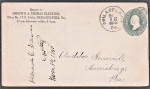 US Sc# U168 Cover UPSS 449 Wmk 5, Sz 10, Kn 54, Slit Open at Right 1881