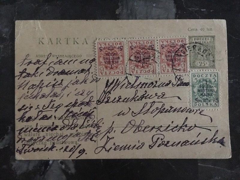 1920  Poland Postcard Uprated Cover Uncommon Stamps #  B6 , B8 X 3