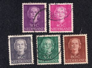 Netherlands 1949-50 30c to 60c Juliana, Scott 313, 315, 317-318, 326 used