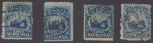 COSTA RICA 1863 Sc 1 Yvert 1 (4x) ALAJUELA, P. ARENAS, SAN JOSE+ PTMKS €60.00+