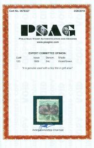 EDW1949SELL : USA 1869 Sc #120 Used Very Fresh w/neat cancel PSAG Cert Cat $675