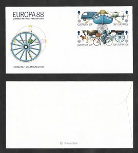 SD)1988 GUERNSEY ON FIRST DAY COVER, EUROPEAN ISSUE, TRANSPORT AND C