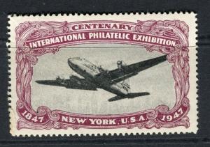 USA; 1947 early New york Philatelic Expo Centenary stamp Mint MNH value