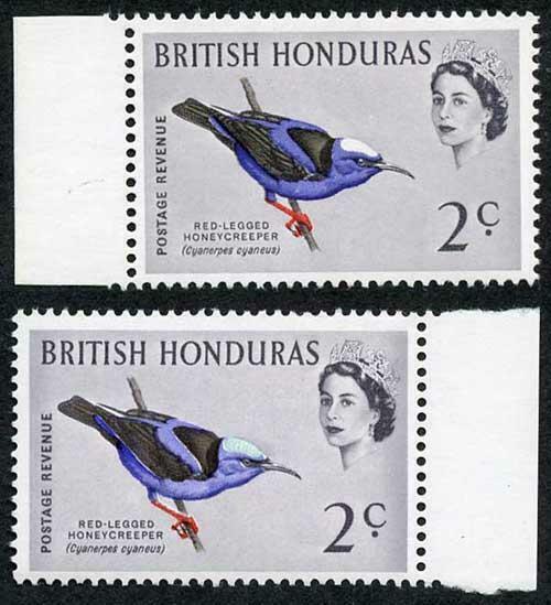 British Honduras SG203a 1962 Birds 2c Turquoise-blue (birds head) omitted U/M