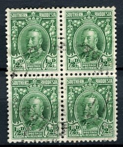 RHODESIA; 1930s early GV portrait issue fine used 1/2d. BLOCK of 4