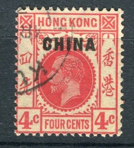 HONG KONG; 1917 early GV ' CHINA ' Optd. issue fine used Shade of 4c. value,
