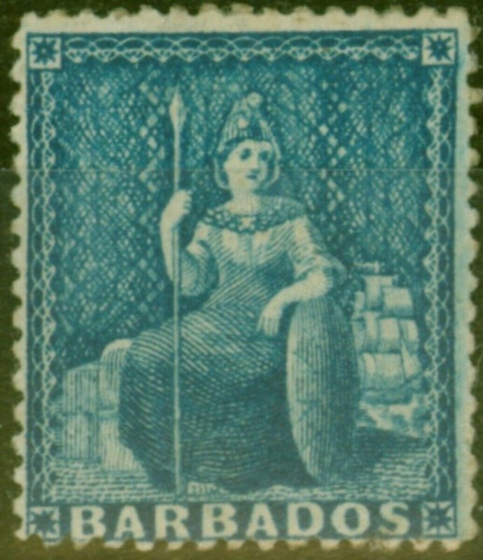 Barbados 1861 (1d) Blue SG19 Clean-Cut P.14-16 Fine Mtd Mint 