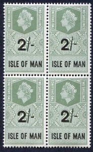 Isle of Man 1961 QEII 2/- on 2/- Revenue Stamp U/M Block of Four