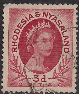 Rhodesia & Nyasaland 1954 - 56 QE2  3d Carmine Red SG 4 ( H1341 )