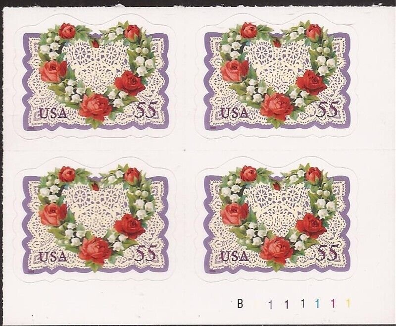 US Stamp - 1999 Love: Victorian Heart - Plate Block of 4 Stamps #3275