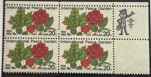 US 1982 iNternation Peace Garden #2014 blk of 4 Mr Zip mint