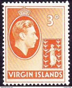 BRITISH VIRGIN ISLANDS 1938 KGVI 3d Orange SG115 MH