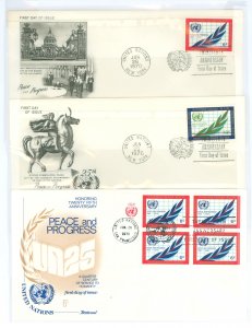 United Nations--New York 209-210 3 unaddressed envelopes with cachets including 211 inscription blk postmarked in SF.