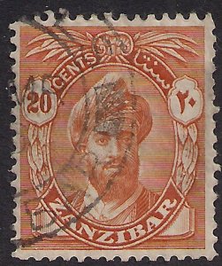 Zanzibar 1936 KGV 20ct Orange Sultan Khalifa Bin Harub used SG 314 ( 975 )