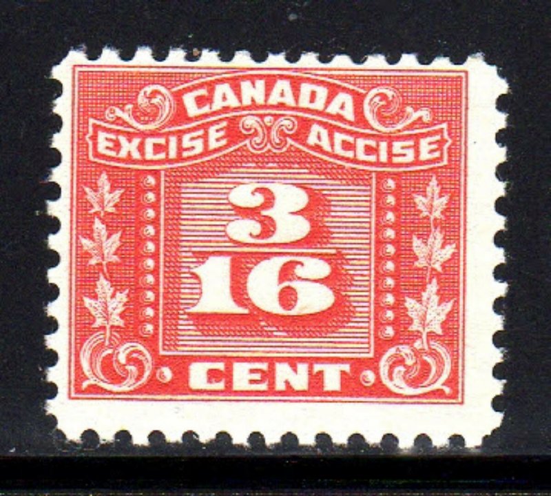 CANADA #FX53  1934  3/16c THREE LEAF EXCISE TAX        MINT  VF NH  NO GUM  a