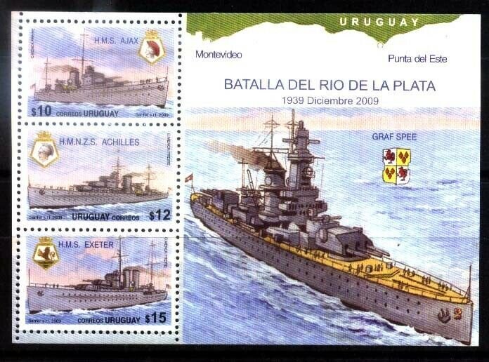 URUGUAY 2009 GERMAN NAVY SHIP GRAF SPEE MILITARIA S/SHEET YV BL89 MNH