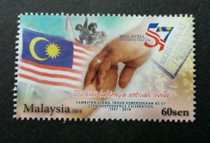 *FREE SHIP Malaysia 57th Independence Celebration 2014 Flags Hands (stamp) MNH