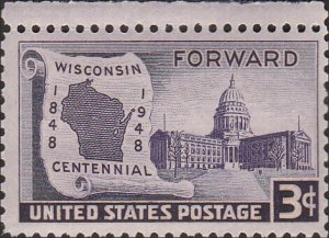 # 957 MINT NEVER HINGED ( MNH ) WISCONSIN STATEHOOD 100TH ANNIV.