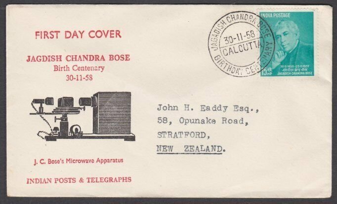 INDIA 1958 Jagdish Chandra Bose FDC to New Zealand..........................U238