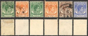 Straits Settlements SG293/8 Die 2 set of 6 Fine used Cat 36.10 pounds