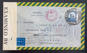 1941 Sao Paulo Brazil Airmail Censored Cover To Interment Camp N Ottawa Canada