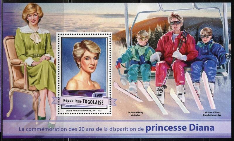 TOGO  2017  20th MEMORIAL  ANNIVERSARY OF PRINCESS DIANA SOUVENIR SHEET MINT NH